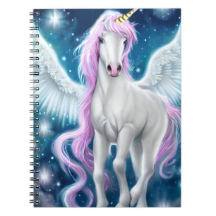 Fantasy Winged Unicorn med Rosa Hair Anteckningsbok