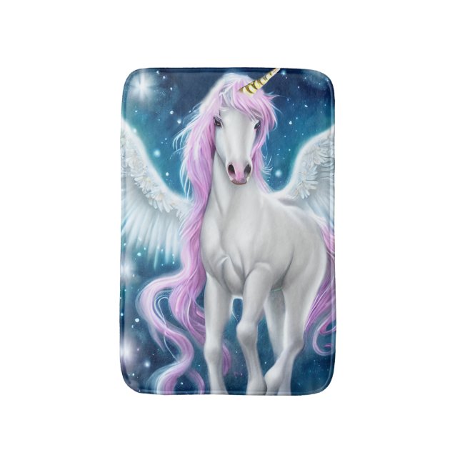 Fantasy Winged Unicorn med Rosa Hair Badrumsmatta (Framsidan (Vertikal))