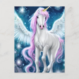 Fantasy Winged Unicorn med Rosa Hair Vykort