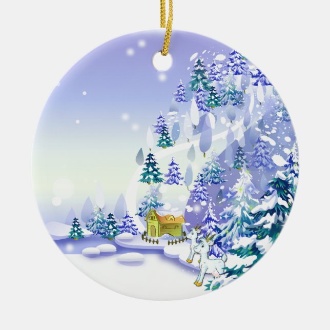 Fantasy Winter Goat jul Ornament (Framsidan)