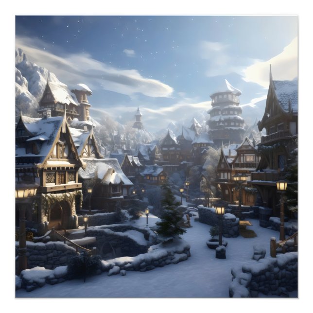 Fantasy Winter Town Fototryck (Framsidan)