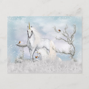 Fantasy Winter Unicorn and Foal Postcard Vykort