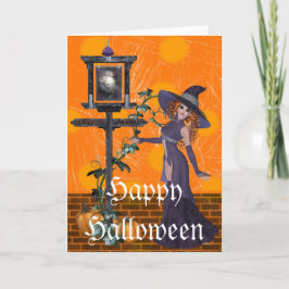 Fantasy Witch på Sign Halloween Greeting Card Kort