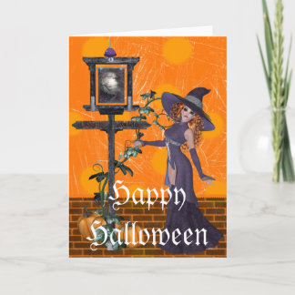 Fantasy Witch på Sign Halloween Greeting Card Kort