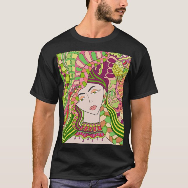 Fantasy Woman: Abstrakt Vår Folk. T Shirt (Framsida)