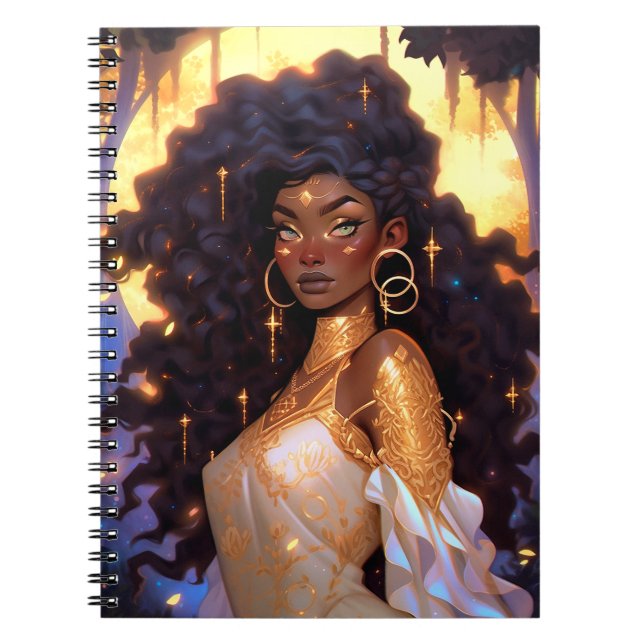 Fantasy Woman African American Art Anteckningsbok (Framsidan)