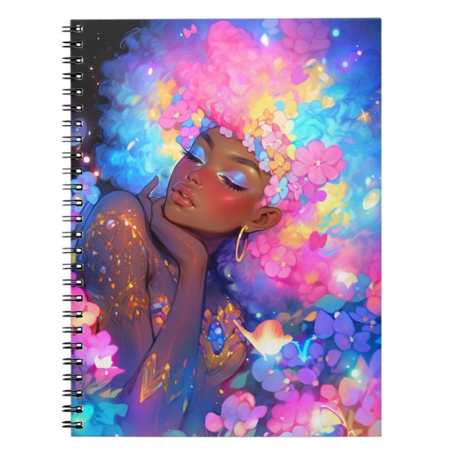 Fantasy Woman African American Art Anteckningsbok (Framsidan)