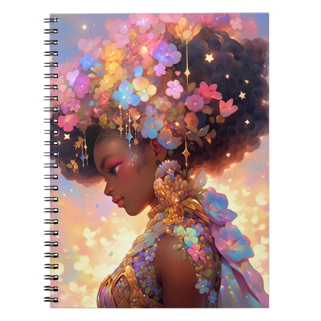 Fantasy Woman African American Art Anteckningsbok (Framsidan)