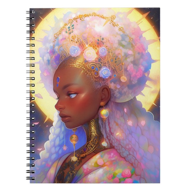 Fantasy Woman African American Art Anteckningsbok (Framsidan)