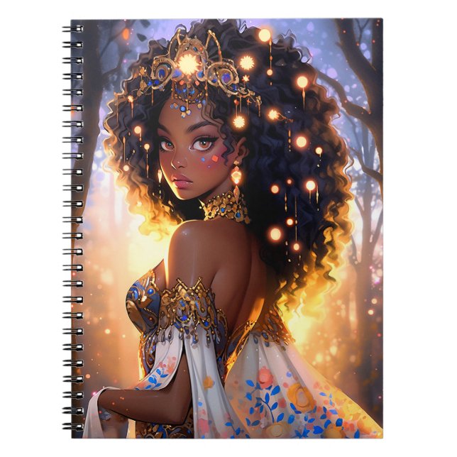 Fantasy Woman African American Art Anteckningsbok (Framsidan)