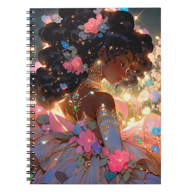 Fantasy Woman African American Art Anteckningsbok (Framsidan)