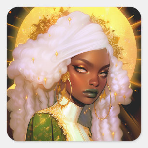 Fantasy Woman African American Art Fyrkantigt Klistermärke
