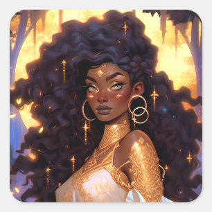Fantasy Woman African American Art Fyrkantigt Klistermärke