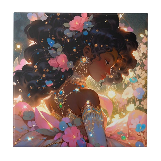 Fantasy Woman African American Art Kakelplatta (Framsidan)