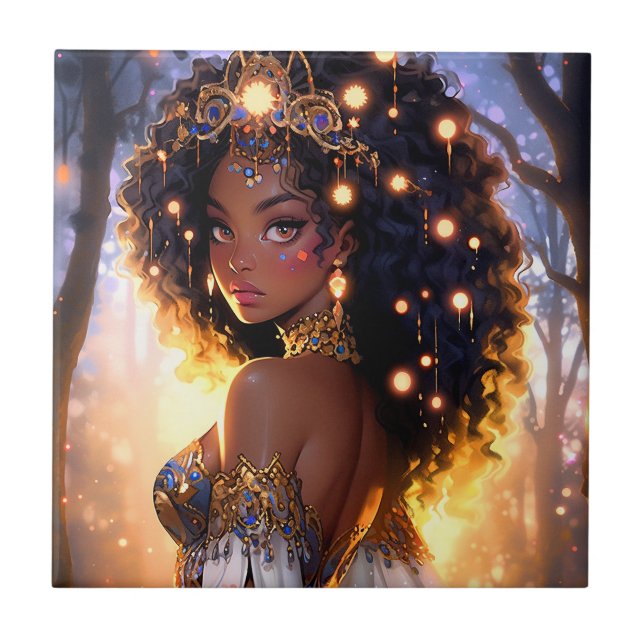 Fantasy Woman African American Art Kakelplatta (Framsidan)