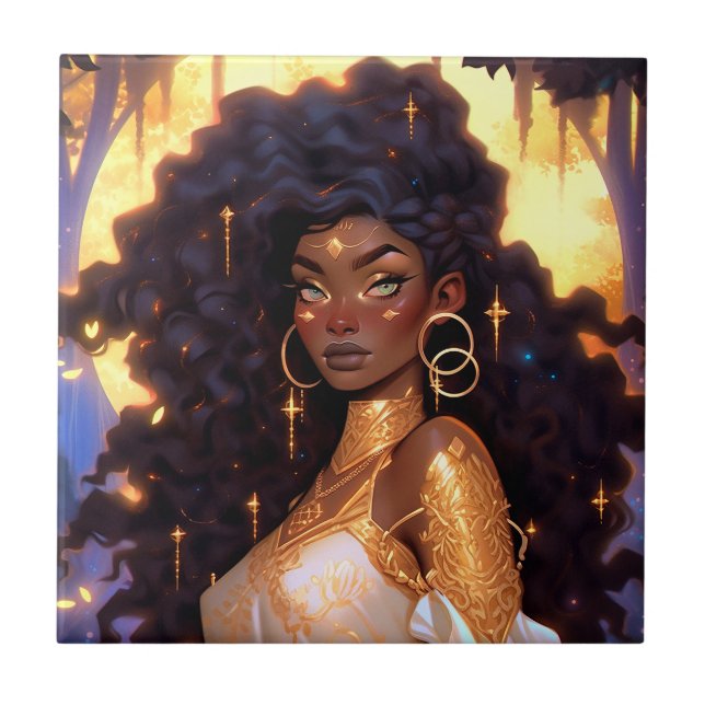Fantasy Woman African American Art Kakelplatta (Framsidan)