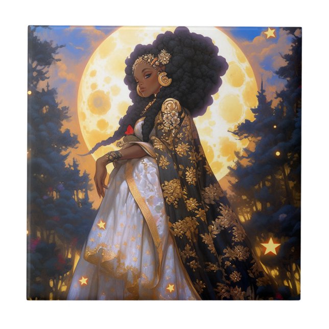 Fantasy Woman African American Art Kakelplatta (Framsidan)