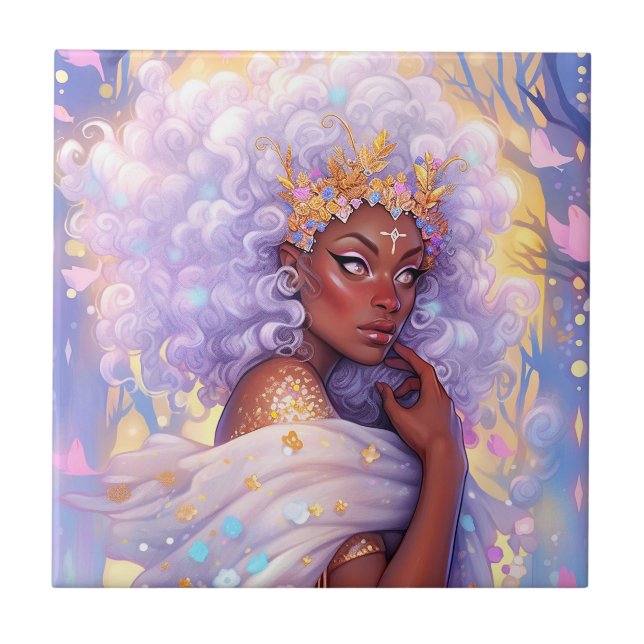 Fantasy Woman African American Art Kakelplatta (Framsidan)