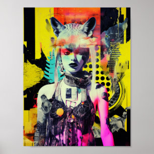 Fantasy Woman and Animals Colorful Collage Poster