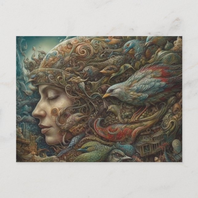 Fantasy Woman and Birds Postcard Vykort (Framsida)