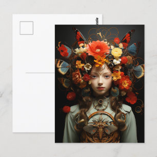 Fantasy Woman and Butterflies AI Art Vykort