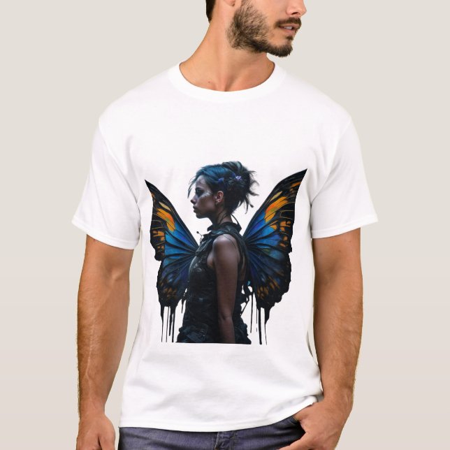 Fantasy Woman and Butterfly Vingar AI Art T Shirt (Framsida)