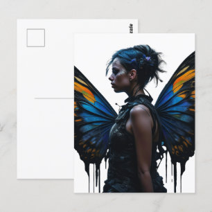 Fantasy Woman and Butterfly Vingar AI Art Vykort