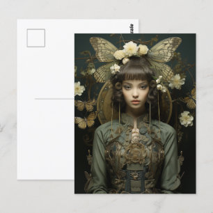 Fantasy Woman and Insekt Vingar Scifi AI Art Vykort