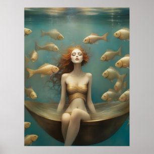 Fantasy Woman Bathing under Oceanen Poster
