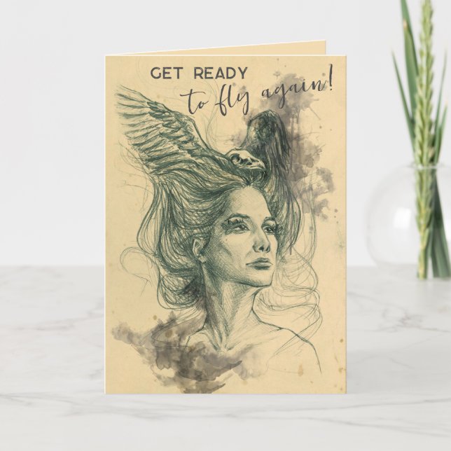 Fantasy Woman Bird skalle Vingar Surreal Art Kort (Framsida)