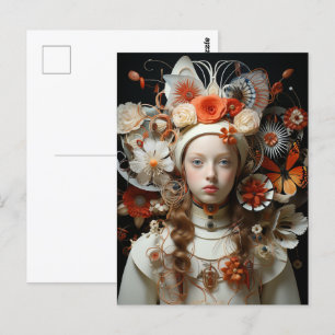 Fantasy Woman in White med Orange Butterflies Vykort