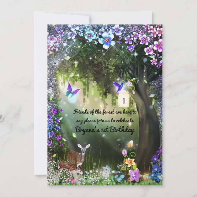 Fantasy woodland forest animals enchanged party inbjudningar (Framsida)
