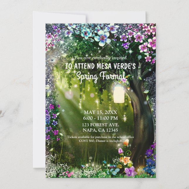 Fantasy Woodland Förtrollad Skog Blommor Kampanj Inbjudningar (Framsida)
