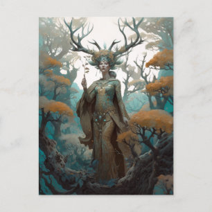 Fantasy Woodland Sorceress Magic Fantasy Vykort