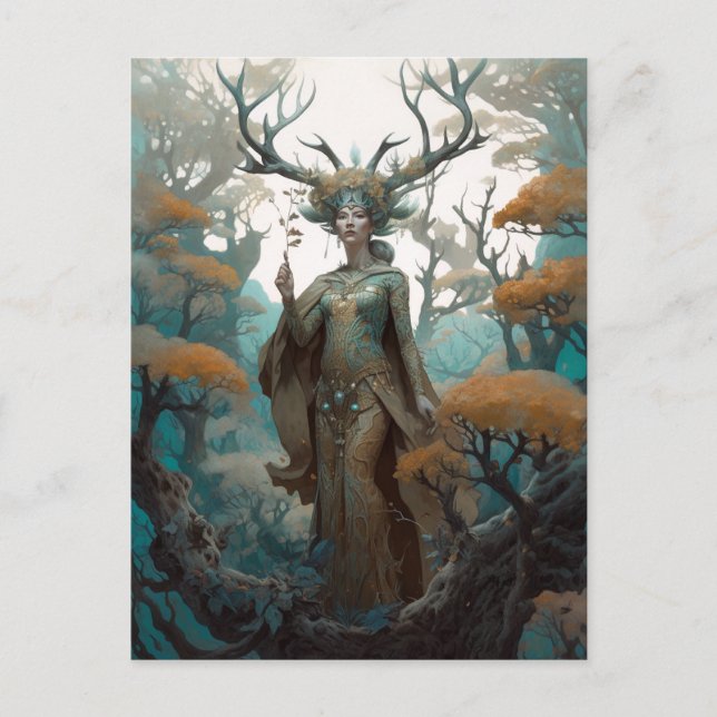Fantasy Woodland Sorceress Magic Fantasy Vykort (Framsida)
