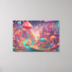 Fantasy World Colorful Watercolor Castle Canvastryck