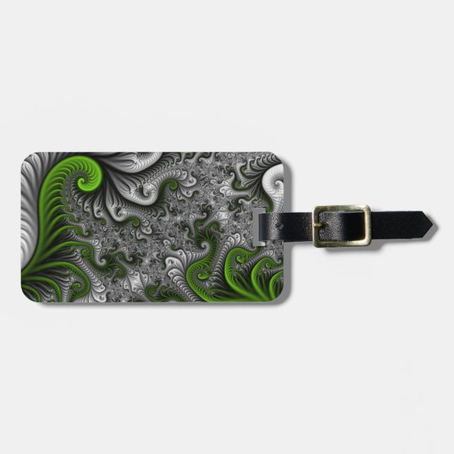 Fantasy World Grönt and Grått Abstrakt Fractal Art Bagagebricka (Horisontell Framsida)