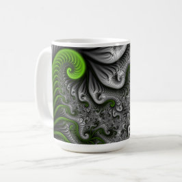 Fantasy World Grönt and Grått Abstrakt Fractal Art Kaffemugg