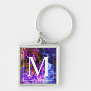 Fantasy World Monogram Fyrkantig Silverfärgad Nyckelring