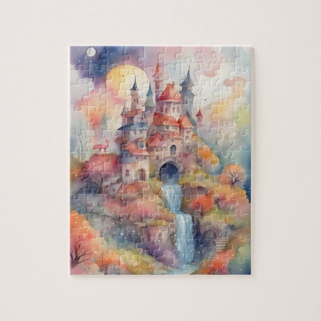 Fantasy World Watercolor Colorful Castle Pussel (Vertikal)