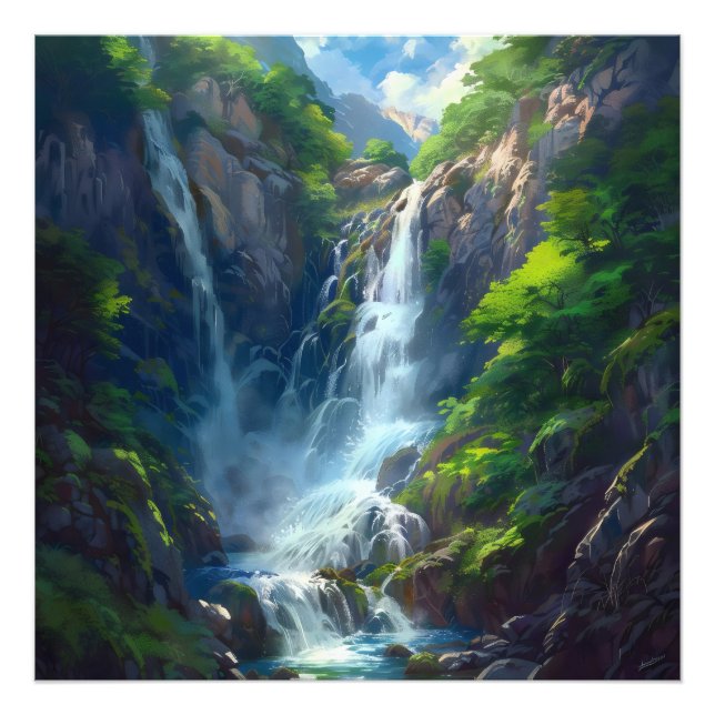 Fantasy World Waterfall Fototryck (Framsidan)