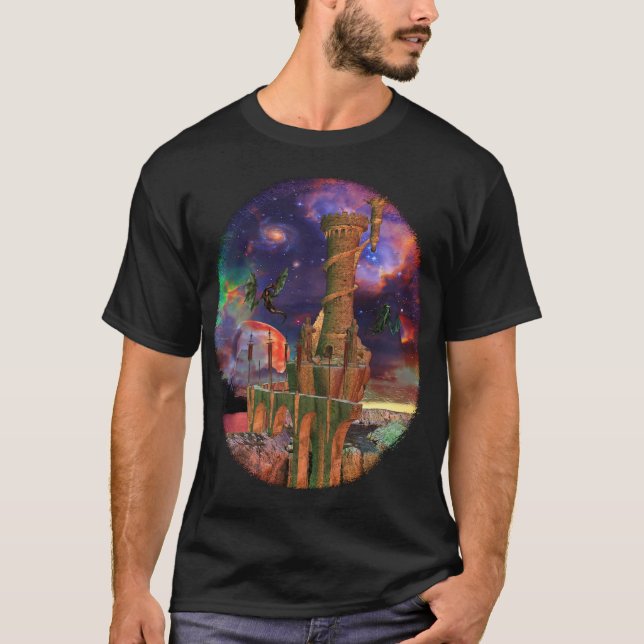 Fantasy Worlds Science fiction Dragon Fight T Shirt (Framsida)