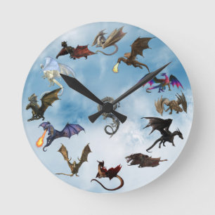 Fantasy Wyvern Dragon Lover  Rund Klocka