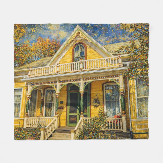 Fantasy Yellow Victorian House Fleecefilt (Framsidan (Horisontell))