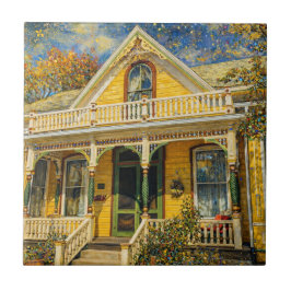 Fantasy Yellow Victorian House Kakelplatta
