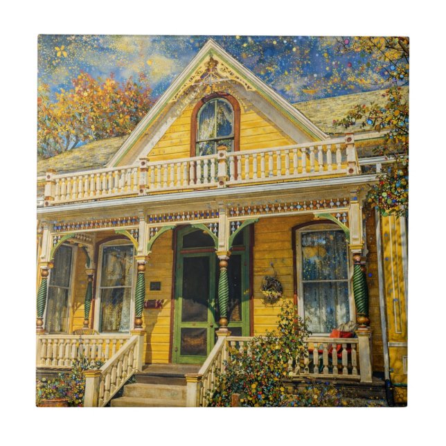 Fantasy Yellow Victorian House Kakelplatta (Framsidan)