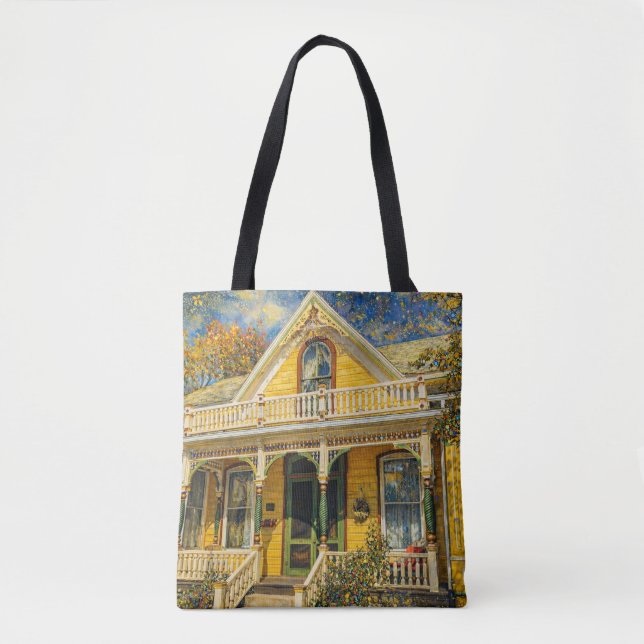Fantasy Yellow Victorian House Tygkasse (Framsida)