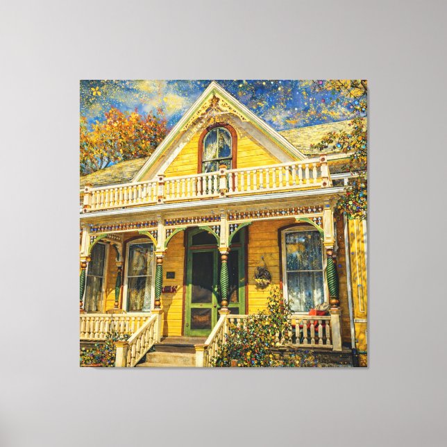 Fantasy Yellow Victorian Hus Canvastryck (Framsida)