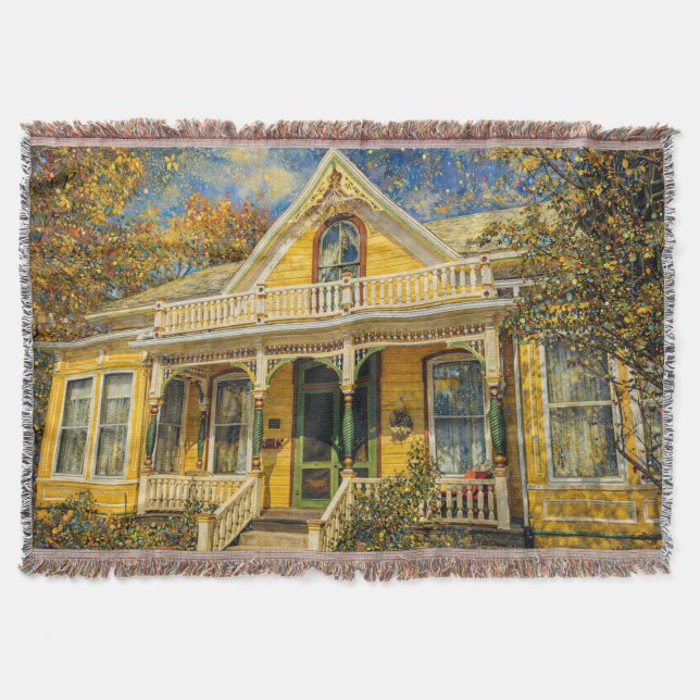 Fantasy Yellow Victorian Hus Filt (Framsidan)