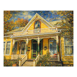 Fantasy Yellow Victorian Hus Fototryck